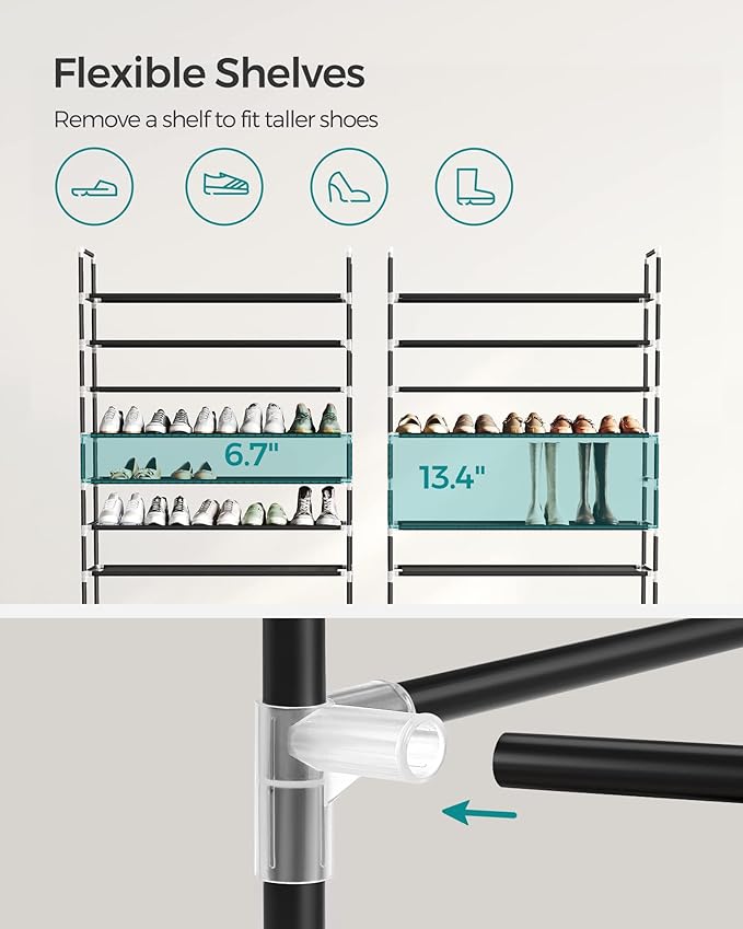 SONGMICS 10-Tier Shoe Rack, Shoe Storage for Hallway Closet, Slim and Space-Saving, Metal Frame, Non-Woven Fabric Shelves, Black ULSH11H