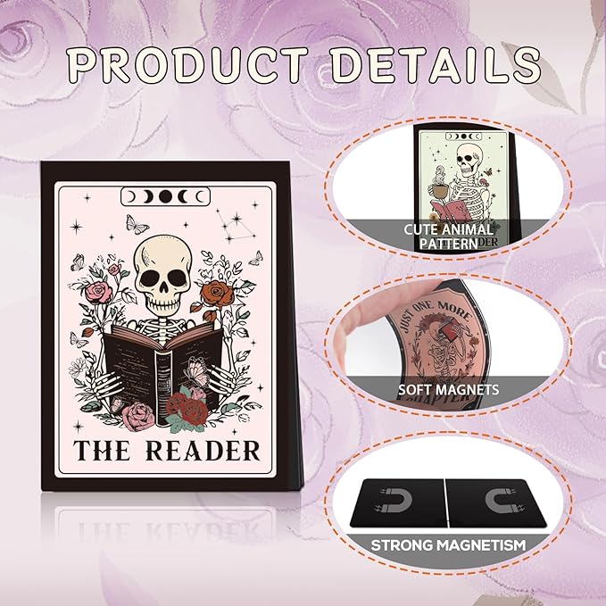 Skeleton Magnetic Bookmark Gifts - 8Pcs Skull Flower Bookmarks Magnetic Skeleton Reading Book Mark Magnets Bookmark Page Markers Clip for Women Book Lover Bookish Reader Students Teachers