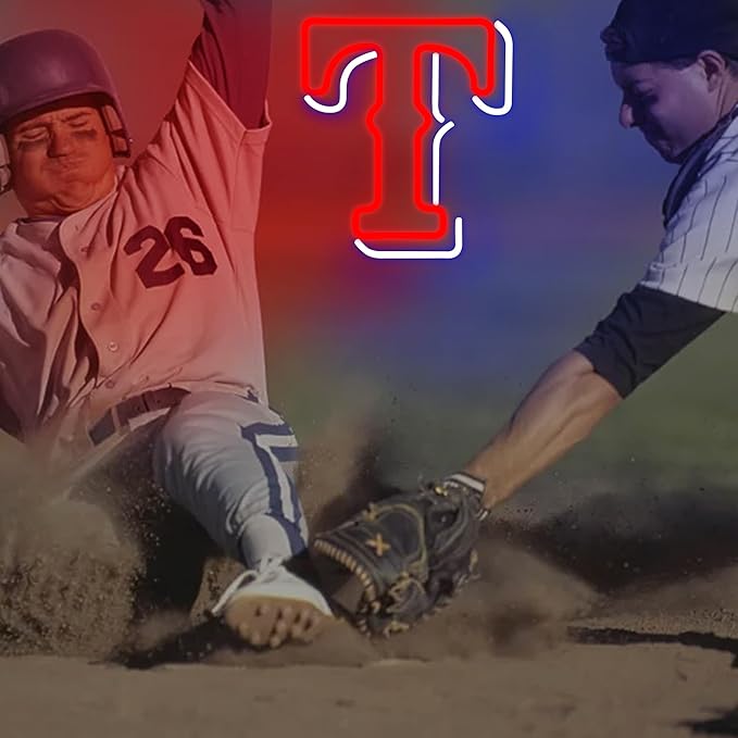 Baseball Neon Sign for Wall Decor Rangerse Baseball LED Light Up Sign Baseball Wall Decor Sports Neon Lights for Club Bedroom Man Cave Bar Sports Gifts for Men Boys Fans,Size 14.6 * 12.8 in(FMXD148)