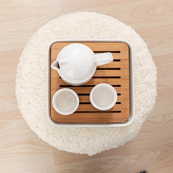 Modern Round Ottoman Multifunctional Floor Pouf Ottoman Foot Rest Footrest Stool Pouf Foot Stool for Living Room Bedroom Ivory