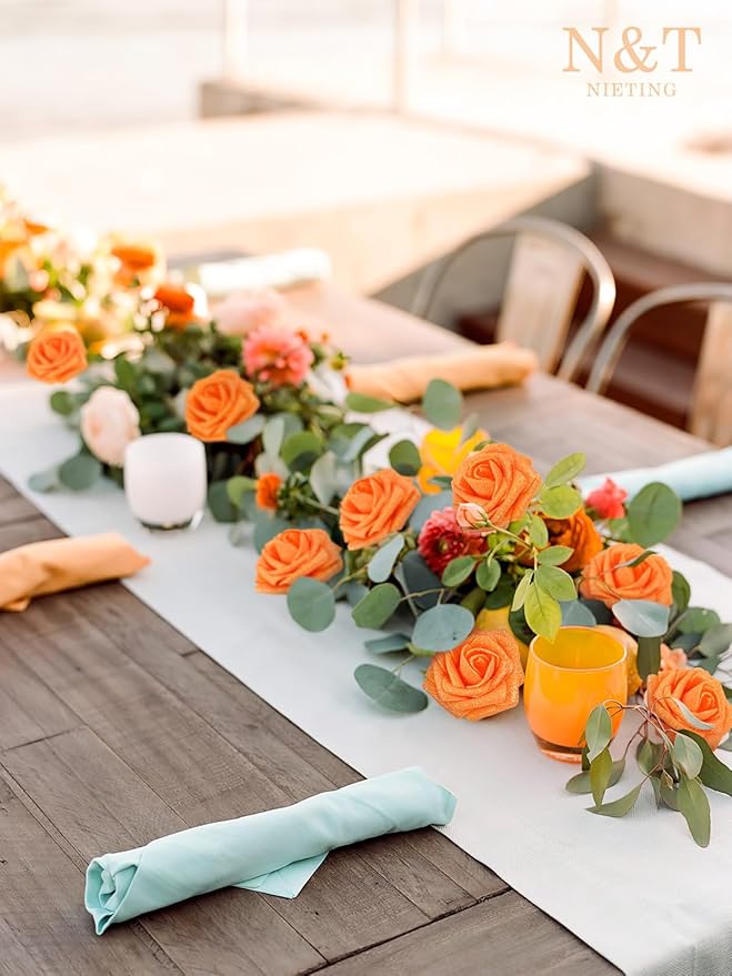 N&T NIETING Artificial Flowers Glowing Burnt Orange Flowers Foam 25pcs Glitter Roses Real Looking Fake Roses with Stem for DIY Wedding Bouquets Centerpieces Bridal Shower Party Home Decorations