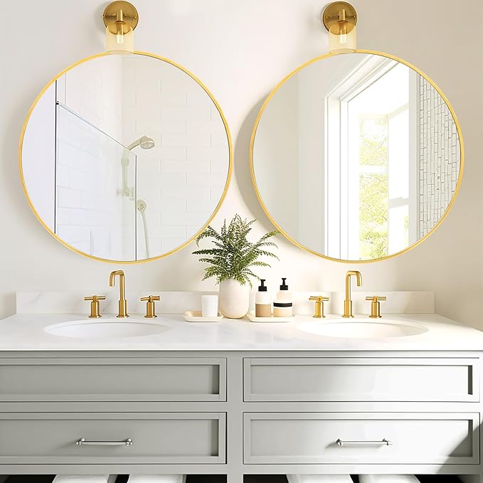 Fabuday Round Gold Mirror 28 Inch - Large Circle Mirror for Bathroom, Bedroom, Living Room, Hallway Decor, Hanging Big Golden Framed Circular Mirror