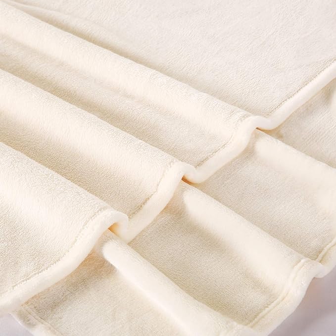 TASTHROW Large Flannel Fleece Throw Blanket, 60×80 Inch - Cozy Lightweight Thick Blanket - All Seasons Suitable for Women, Men and Kids (Cream White)