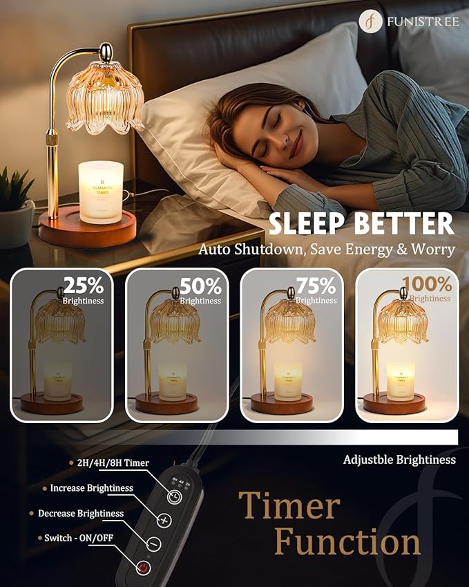 Candle Warmer Lamp with Timer Dimmable, Height Adjustable, Birthday Gifts for Women Mom House Warming New Home Room Decor, Lotus Flower Candle lamp for Jar Scented Candles with 2 Bulbs