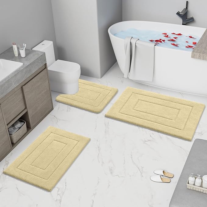 Buganda Bathroom Rugs, 36" x 24", Soft and Absorbent Microfiber Bath Rugs, Non-Slip Shaggy Shower Carpet, Machine Wash Dry Bath Mats for Bathroom Floor, Tub and Shower, Beige