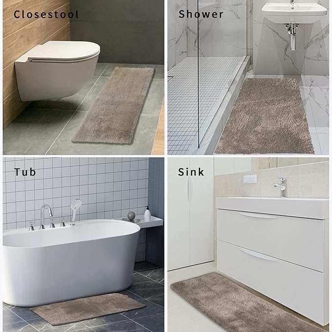 FIFU Bathroom Runner Rug 24" W x 48" L, Bath Mats for Bathroom, Bedroom & Kitchen, Non-Slip Rubber Latex Backing, Comfort & Soft Shower Bathmat & Carpet for Sink, Home & Hallways, Beige