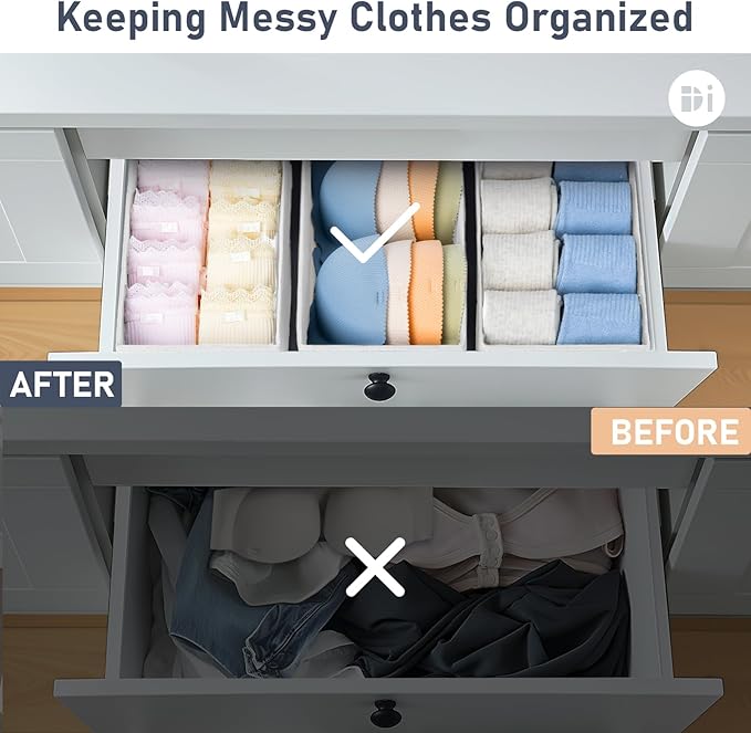 DIMJ Drawer Organizer Clothes - Underwear Organizer Small Sock Organizer Box Dresser Organizer,Drawer Dividers for Baby Clothes,Bra,Socks, Belt, Tie, Set of 6,White