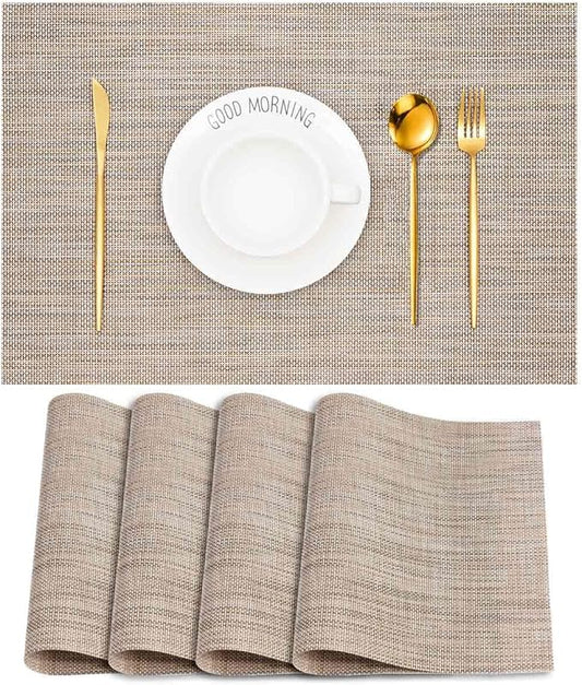 GIVERARE Placemats Set of 4, Heat-Resistant Woven Vinyl Placemat 12x18in, Non-Slip Washable PVC Table Mat, Easy to Clean Premium Plastic Mats for Dining, Kitchen Table (Cappuccino)