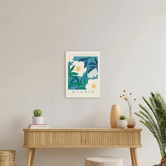 Flower Market Wall Art Framed, Abstract Flower Market Wall Art Prints, Vintage Colorful Floral Wall Art Decor, Minimalist City & Flower Painting Pictures for Aesthetic Room, Bedroom, Living Room, Gallery, Boho Room Decor(12x16inch, Type 7)