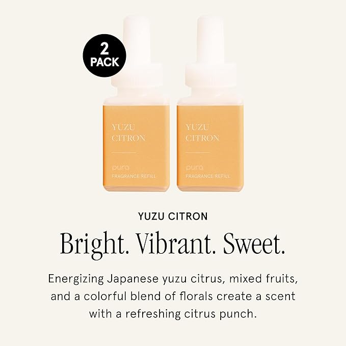 Pura Smart Home Air Diffuser Fragrance - Smart Home Scent Refill - Up to 120-Hours of Premium Fragrance per Refill - Clean & Safe Diffuser for Office & Apartment - 2 Pack, Yuzu Citron