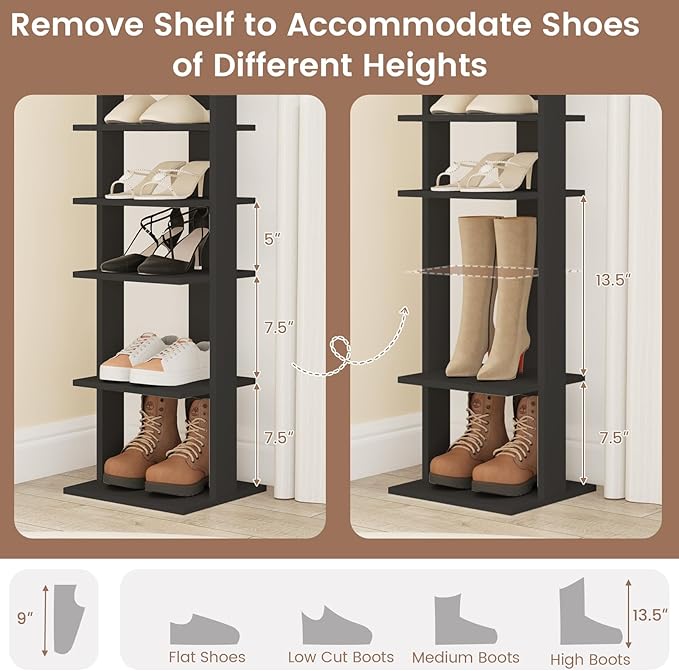 Tangkula 8-Tier Vertical Shoe Rack, Space-Saving Corner Shoe Organizer for 7 Pairs, Narrow Shoe Storage for Entryway, Front Door, or Closet
