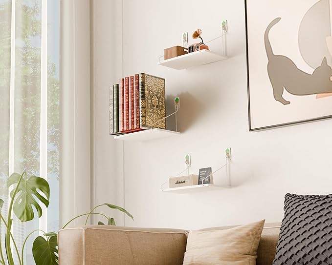 Elevate Your Space with Rustic Wood Floating Shelves Set of 3- Perfect for Bedroom, Living Room, Bathroom, and Kitchen Decor - Easy Installation, No Drilling Needed!