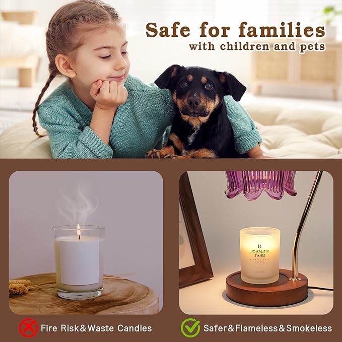 Purple Candle Warmer Lamp with Timer, Electric Candle Warmer Lamp, Birthday Gift for Women, Mom, Female Friend, Flower Candle Warmer Gifts for Candle Lovers, Vintage Lamp Decor for House Warming Gifts