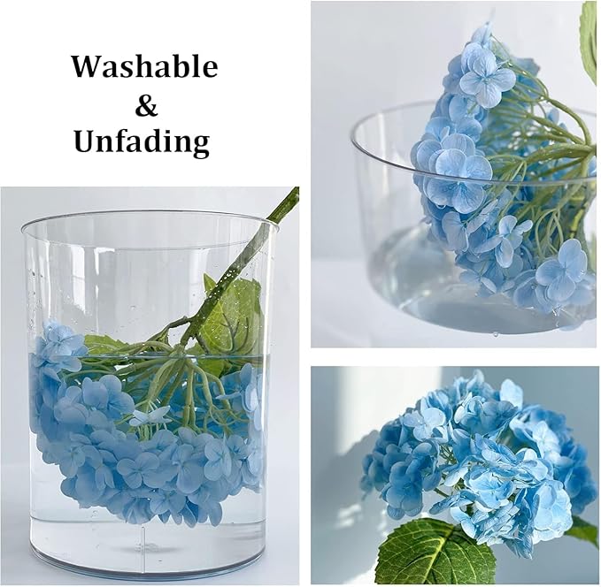YalzoneMet 4Pcs Light Blue Hydrangea Artificial Flower Natural Lifelike Real 21 inch Long Stem Hydrangea Latex Flower Bouquets for Home Party Outdoor Wedding Table Centerpiece Decor