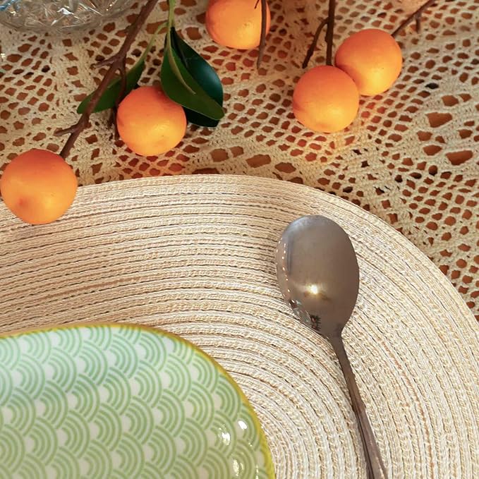 Noctiflorous Oval Braided Placemats Set of 4 Woven 12x18 Inch Non Slip Washable Heat Resistant Place Mats Round Tablemats for Dining Kitchen Party Daily Table Decor Dinner Mats (11 Beige, 4)