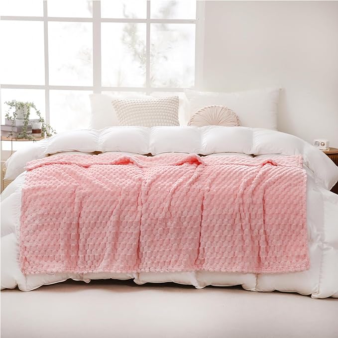 Puncuntex Light Pink Throw Blanket 108"×90" inches Fuzzy 3D Jacquard Decorative Flannel Fleece Super Soft Plush Cozy Blanket for Couch Sofa Chair Lightweight