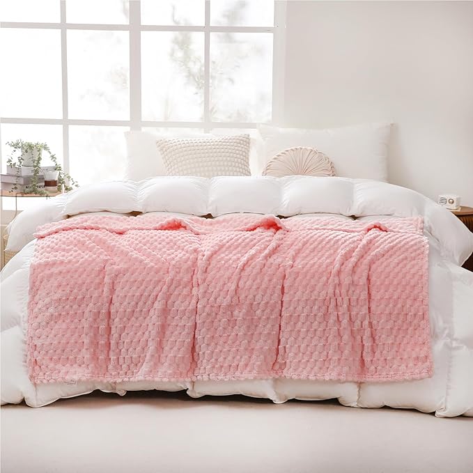 Puncuntex Light Pink Throw Blanket 60"×80" inches Fuzzy 3D Jacquard Decorative Flannel Fleece Super Soft Plush Cozy Blanket for Couch Sofa Chair Lightweight