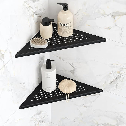 Corner Shower Shelves, 10” Recessed Tile Shower Shelf Matte Black, 304 Stainless Steel Grout in Corner Tile Bathroom Shelves, No Drilling, 2 Pack