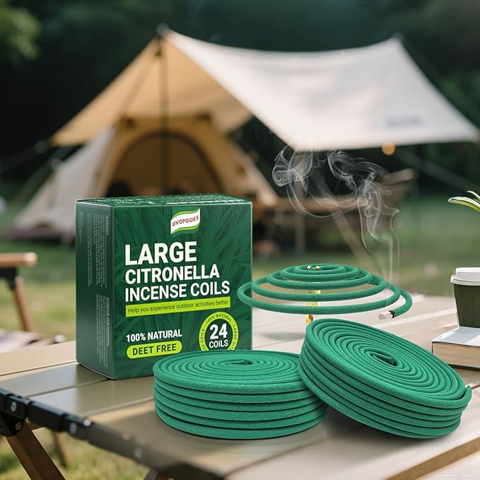 Large Citronella Incense Coil, Made from Natural Plants, Suitable for Outdoor, Living Room, Terrace use (24 Coils and Coil Holder)