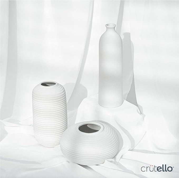 Crutello Ceramic Vase Set - Set of 3 Small White Vases - Perfect for Living Room, Kitchen, Bookshelf, or Entryway Decor