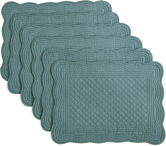 HOMBYS Quilted Placemats Set of 6 Washable-13x18 inches Rectangular Placemats for Kitchen Table-100% Cotton Fabric Rectangular Table Mats, (Dark Green)