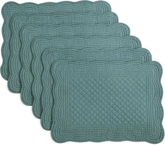 HOMBYS Quilted Placemats Set of 6 Washable-13x18 inches Rectangular Placemats for Kitchen Table-100% Cotton Fabric Rectangular Table Mats, (Dark Green)