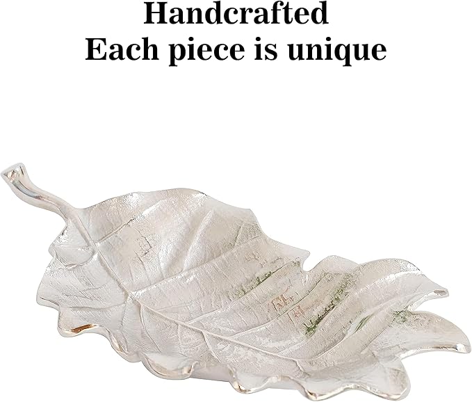 Silver Metal Decorative Leaf Tray Antique Jewelry Tray Organizer Kitchen Fall Decor Plates Party Bowl Ring Holder Dish Serving Tray Centerpiece Table