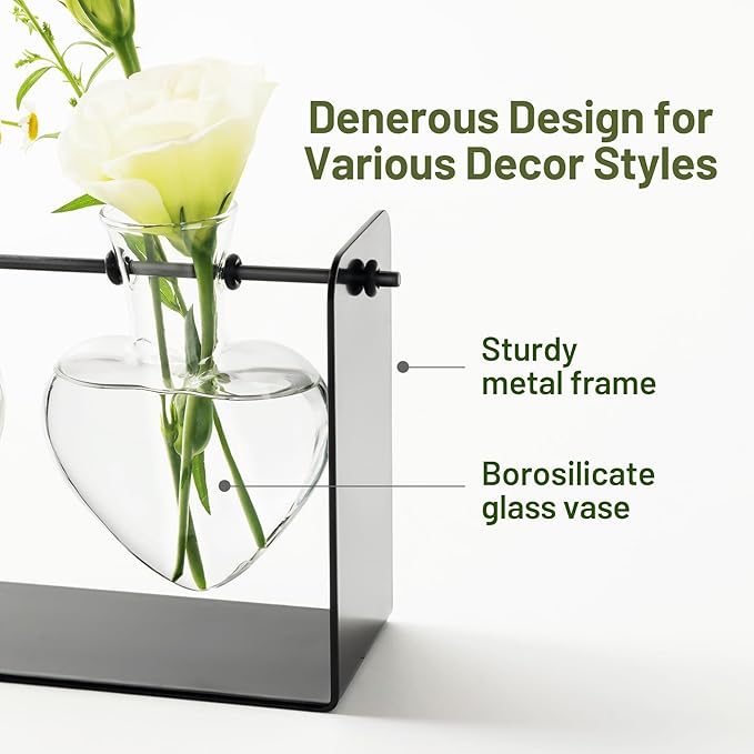 Rossny Metal Plant Propagation Station with 3 Clear Glass Vases - Desktop Plant Terrariums for Herbs, Ideal for Modern Home Office Garden Planter Decor, Gift for Plant Lovers, Black