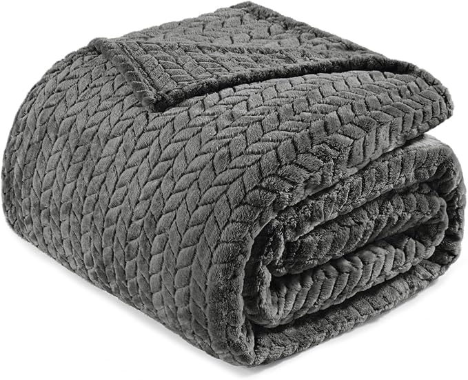 Exclusivo Mezcla Dark Grey Fleece Twin Size Blanket for Bed, 90x66 Inches Soft Cozy Jacquard Flannel Blankets, Lightweight Fuzzy Plush Warm for All Seasons