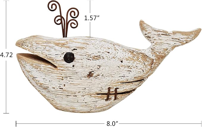 Linfevisi Wooden Whale Decor Tabletop Nautical Decor Solid Wood Whales Statue Sculpture Standing Coastal Decor Beach Figurines for House Sea Decor for Bathroom Ocean Theme Home Decor 4.72" H