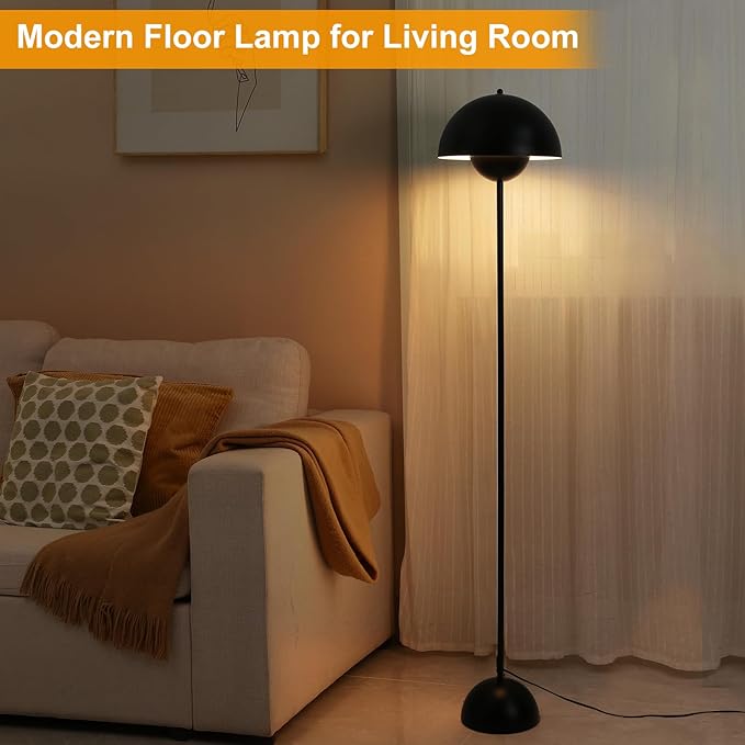 Modern Floor Lamp for Bedroom-Tall Floor Lamps for Living Room-Corner LED Boho Floor Lamp for Office Vintage Industrial Flower Floor Lamps Standing Unique Mid Century Lamp (Black)