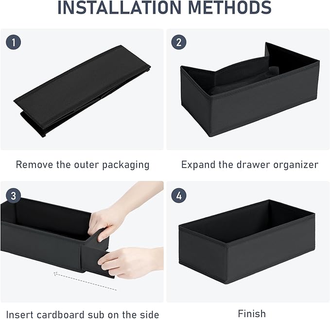 DIMJ Drawer Organizer Clothes - Underwear Organizer Sock Closet Organizers and Storage Box Dresser Organizer, Drawer Dividers for Baby Clothes, Bra, Socks, Belt, Tie, Set of 9, Black