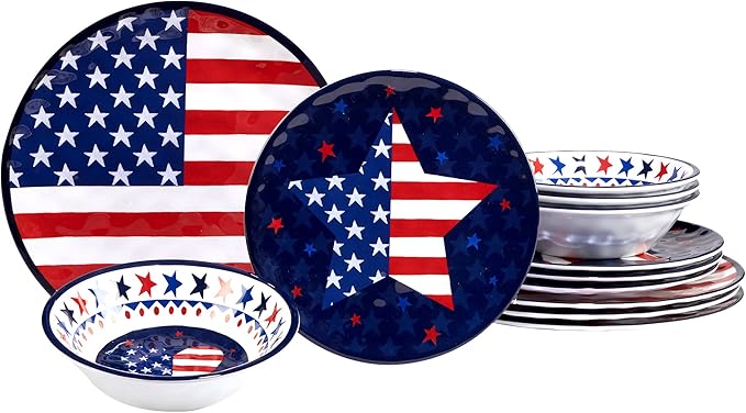 Certified International Stars & Stripes 12 Piece Melamine Dinnerware Set, Service For 4