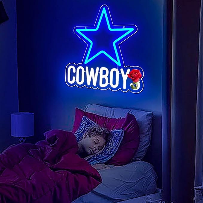 Cowboy Neon Sign for Wall Decor Football Neon Light for Man Cave Birthday Gifts for Men With Football Team Sign for Bar Dorm Party Game Room Decoration Size 12.2 * 12.8In(ZYLD055)