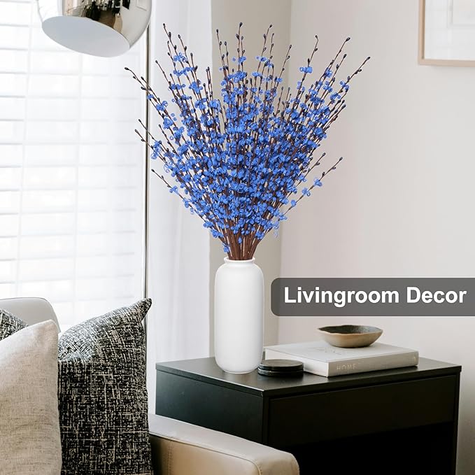 5 Pcs 29.5" Long Jasmine Artificial Blue Flowers Fake Jasmine Flowers Bouquet for DIY Floral Art Plant Home Office Wedding Table Centerpieces Party Vase Decoration