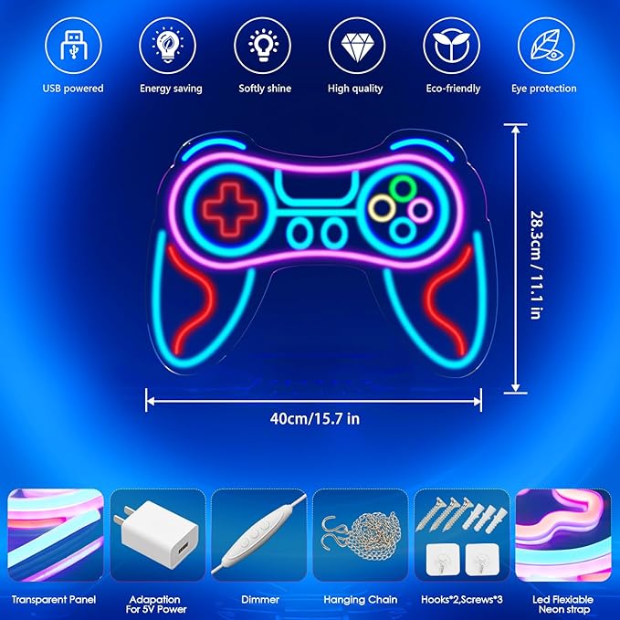Gamer Neon Sign for Bedroom Decor -Game Controller for Game Room Decoration,USB Lights Led Gaming Neon for Teen Boy Room Decor -Best Gamer Gifts for Boys Kids (16.5 * 11.4in)