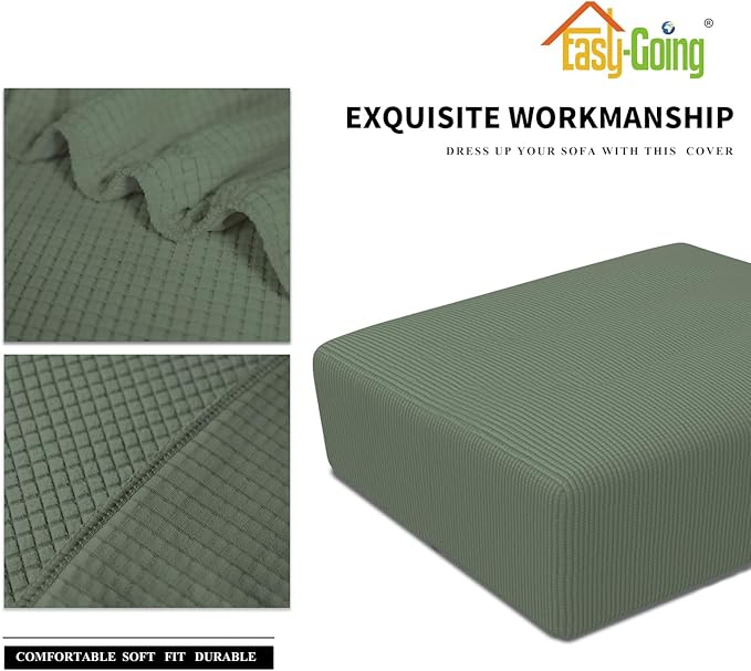 Easy-Going Stretch Square Ottoman Cover 40x40x15 inch Folding Storage Stool Furniture Protector Soft Rectangle slipcover with Elastic Bottom Greyish Green