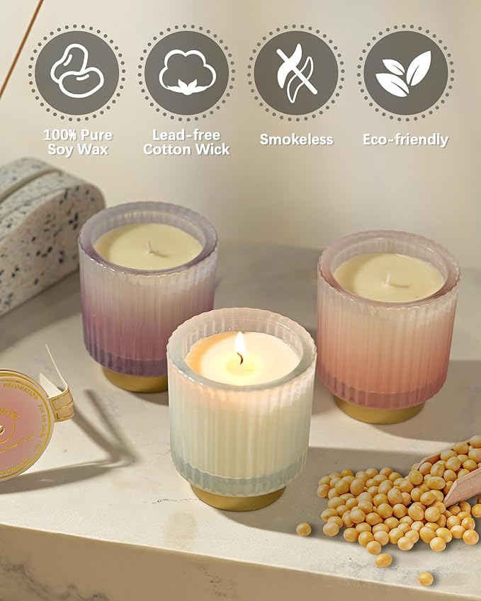 DN DECONATION Scented Soy Candle Set for Mom, 3 Pack Aromatherapy Candles with Cedar, Autumn Wood and Sandalwood Fragrance for Home Stress Relief Women Birthday Anniversary Presents