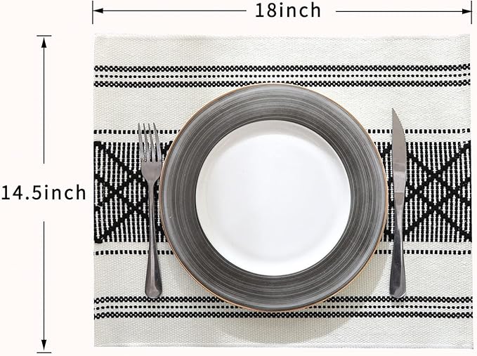 LUFEIJIASHI Elegant Thick placemats for Dining Table Decor Farmhouse Heat Resistant Table Place mats Set of 6 Quality Woven Cloth Placemats Washable Dinner mats (Black, 6)