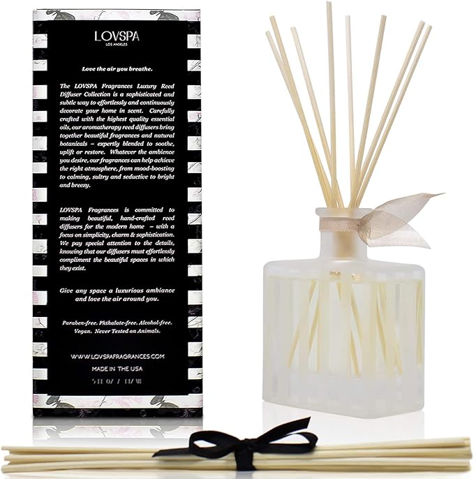 LOVSPA Vanilla & Patchouli Reed Diffuser Set - Essential Oil Scent Diffuser for Home - Non-Toxic Oil Reed Diffuser - Made in The USA