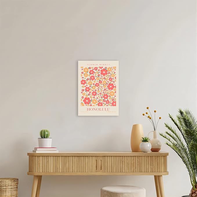 Flower Market Wall Art Framed, Abstract Flower Market Wall Art Prints, Vintage Colorful Floral Wall Art Decor, Minimalist City & Flower Painting Pictures for Aesthetic Room, Bedroom, Living Room, Gallery, Boho Room Decor(12x16inch, Type 6)