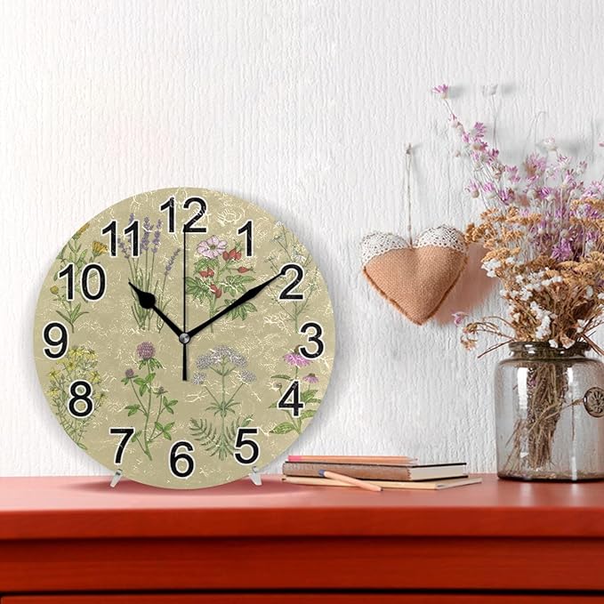 Herbs Botanical Wall Clock Non Ticking Silent Kitchen Clock Large Battery Operated Clocks 10 inch for Living Room Bedroom Decor