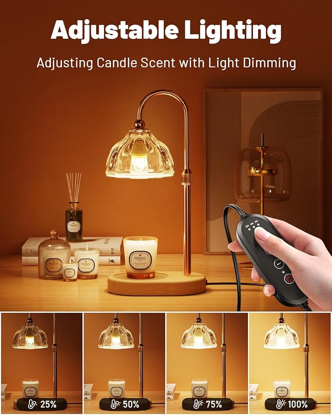 Candle Warmer Lamp with Timer and Dimmer - Candle Warmer Height Adjustable Scented Candles for Thanksgiving, Christmas, Mother's Day, Birthdays, and Housewarming Gifts(Clear)