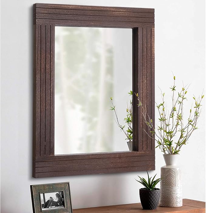 Mirrors for Wall Rustic Wooden Frame Rectangle Mirror Vintage Hanging Mirror for Bedroom Bathroom Living Room Farmhouse Wall Decor Brown Large 20" x 16 "