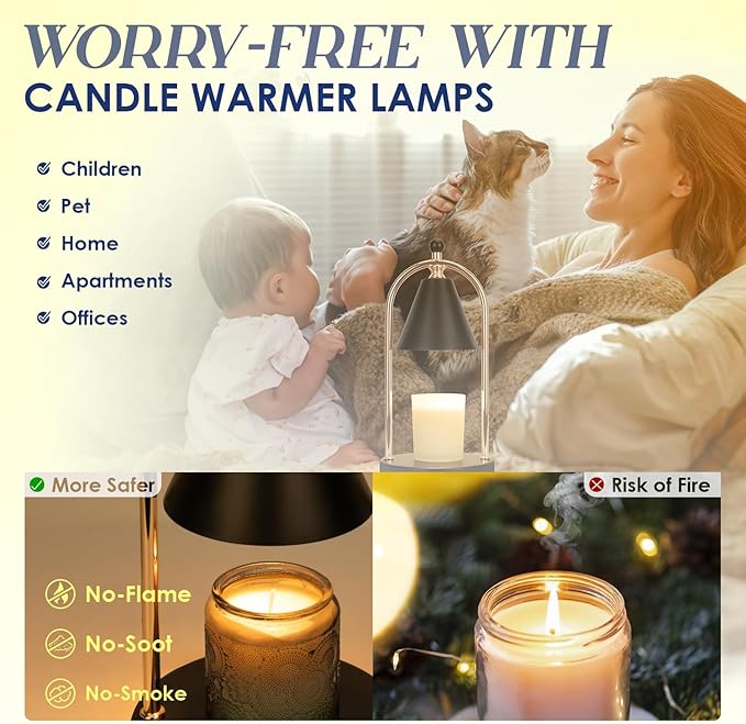 Soilsiu Candle Warmer Lamp with Timer, Electric Black Light for Bedroom, Dimmer Wax Melts Warmer for Candle Jars, Beside Lamp Gifts for Women Home Decor (2 Bulbs Included)