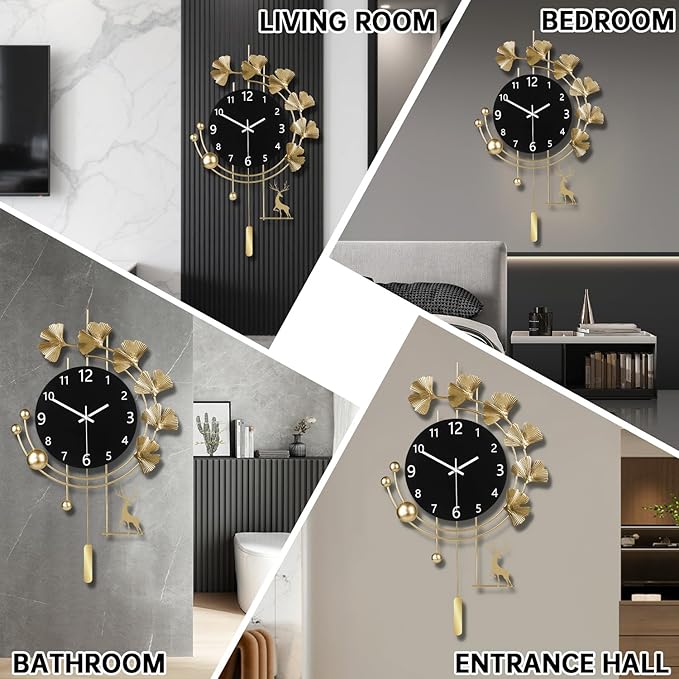SIN&MI Large Wall Clocks for Living Room, Metal Wall Art Decoration,Silent Non Ticking,Battery Operated Oversized Round Modern Wall Clock for Bedroom,Farmhouse,Office Wall Decor/16 * 26Inch
