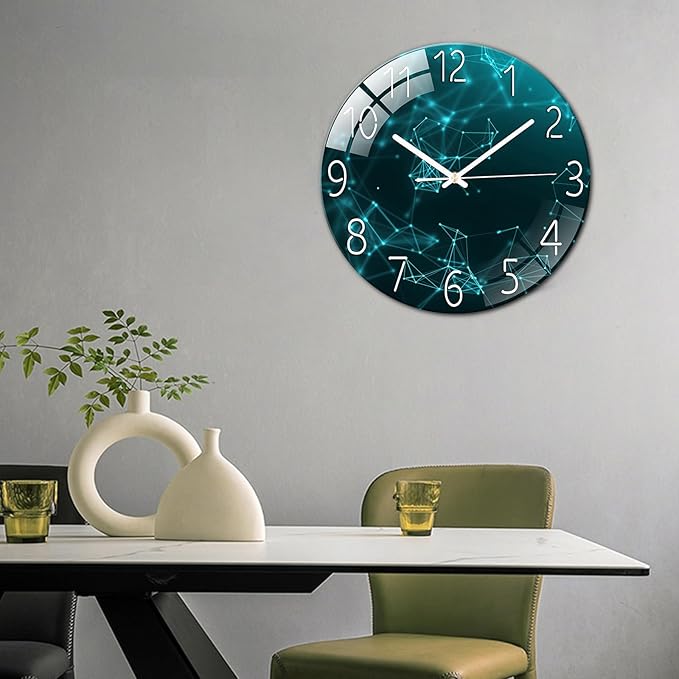 Ergocar Glass Wall Clock Silent Scanning Mechanical Round Glass Wall Clock, Suitable for Living Room, Kitchen, Office.