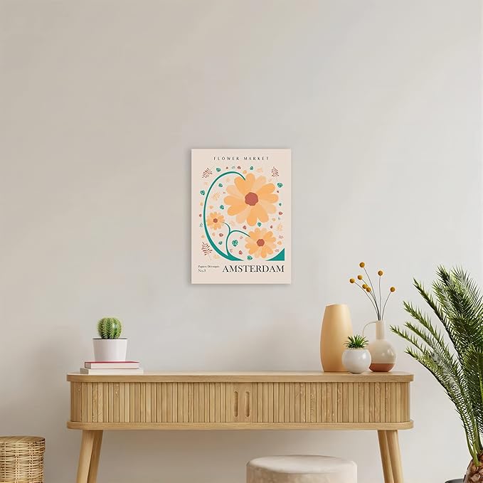 Flower Market Wall Art Framed, Abstract Flower Market Wall Art Prints, Vintage Colorful Floral Wall Art Decor, Minimalist City & Flower Painting Pictures for Aesthetic Room, Bedroom, Living Room, Gallery, Boho Room Decor(12x16inch, Type 9)