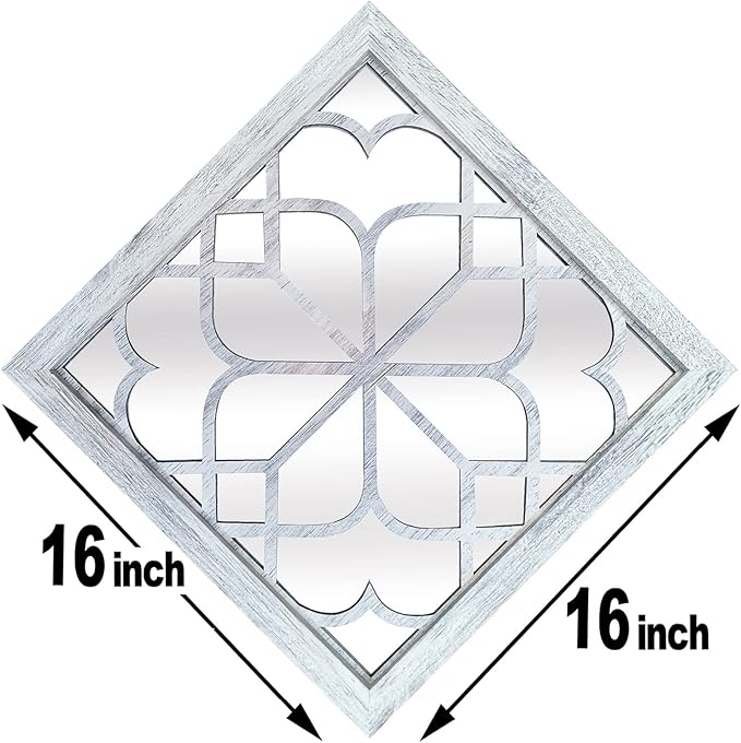 Wocred 2 PCS Square Wall Mirror,Gorgeous Rustic Farmhouse Accent Mirror,Rustic White Color Entry Mirror for Bathroom Renovation,Bedrooms,Living Rooms and More(16”x16”)