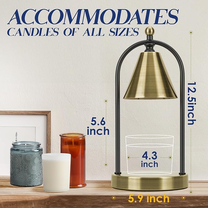 Soilsiu Candle Warmer Lamp with Timer, Electric Brass Candle Warmer Light for Bedroom, Dimmable Wax Melts Warmer for Candle Jars, Beside Lamp Gifts for Women Home Decor (2 Bulbs Included)